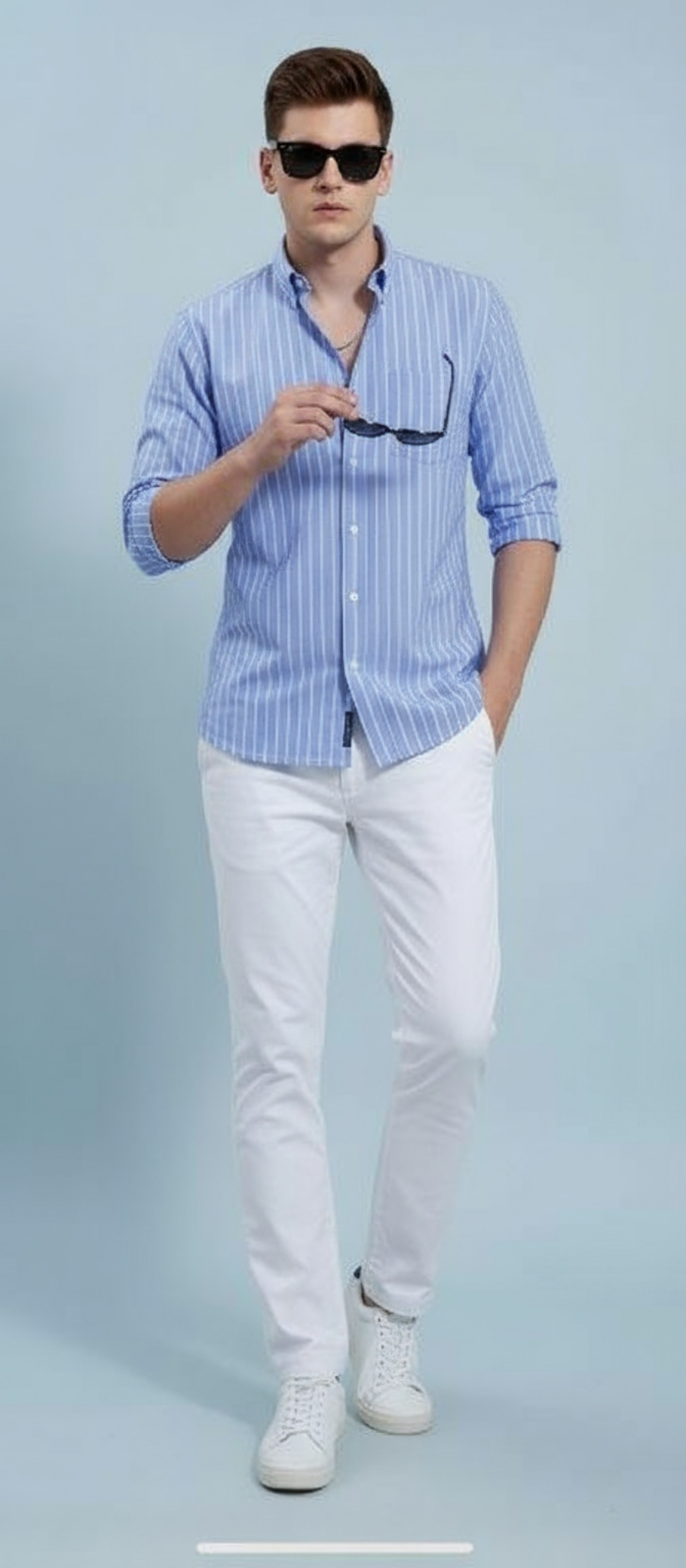 Men’s Blue & White Striped Casual Slim Fit Shirt