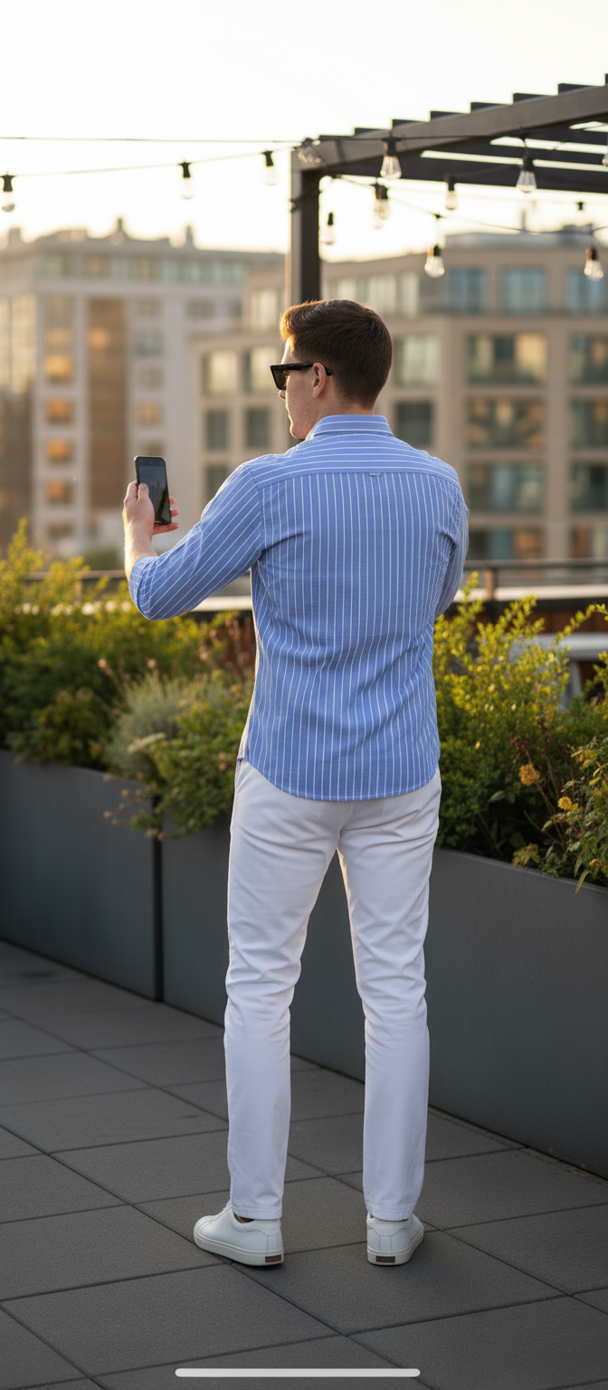 Men’s Blue & White Striped Casual Slim Fit Shirt
